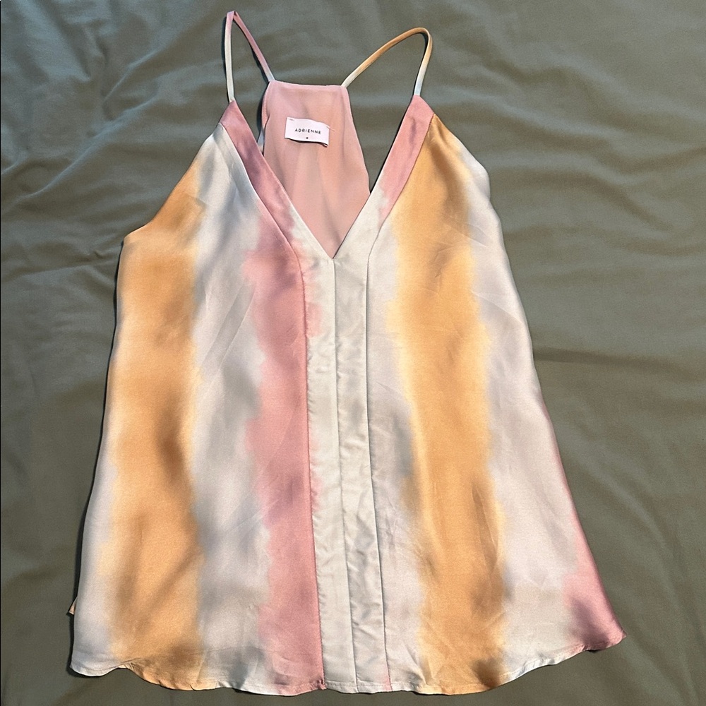 Adrienne Satin Watercolor tank top - Pink, Gold, Light Blue